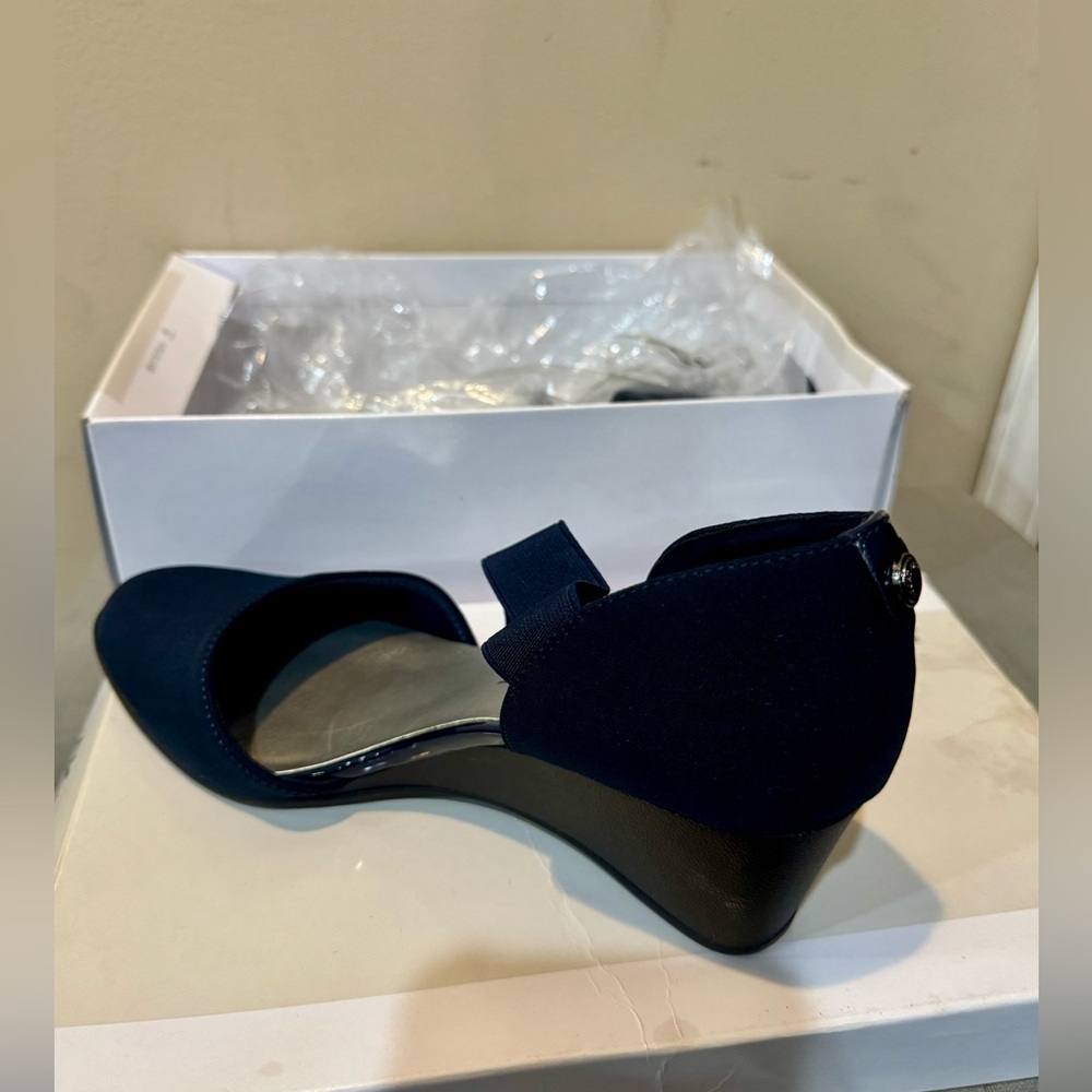 Anne Klein Navy Wedge Shoes - Picture 3 of 5